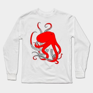 Hand drawn red octopus illustration Long Sleeve T-Shirt